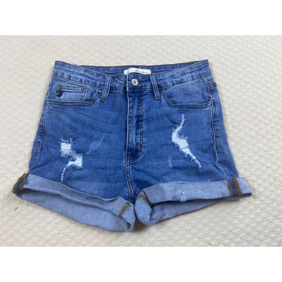 KanCan Jean Distressed Shorts Blue‎ Relaxed Cuffed Denim Medium Wash | Womens 28 - Picture 3 of 10